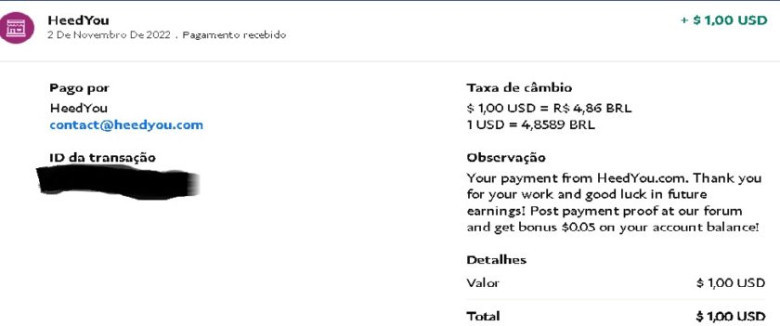 Quarto Pagamento HeedYou no Paypal