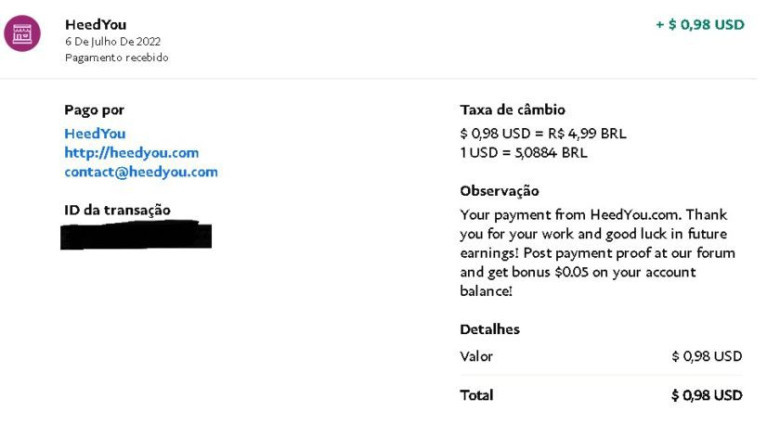 Segundo Pagamento HeedYou no Paypal