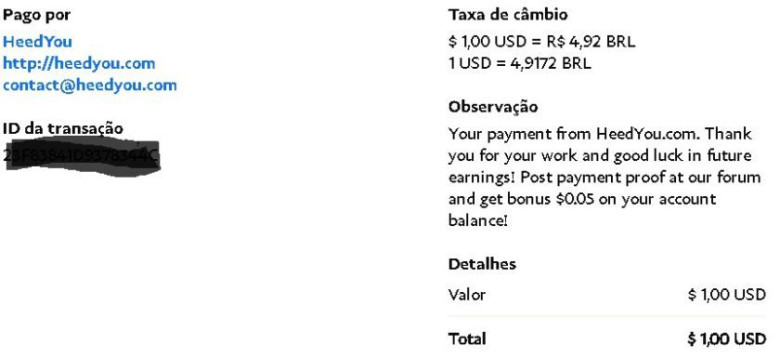 Terceiro Pagamento HeedYou no Paypal